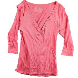 Aeropostale Pink Textured 3/4 Sleeve V Neck Wrap Top Womens XL